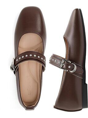 Chic Women's Square Toe Mary Jane Flats with Ankle Strap - Stylish Ballet Shoes